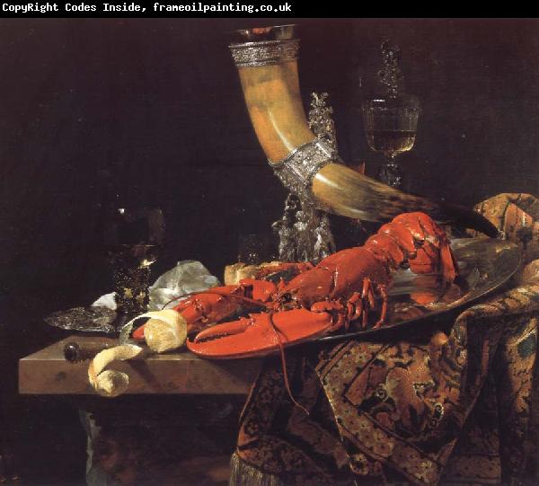 Willem Kalf Still Life with the Drinking-Horn of the Saint Sebastian Archers-Guild,Lobster and Glasses